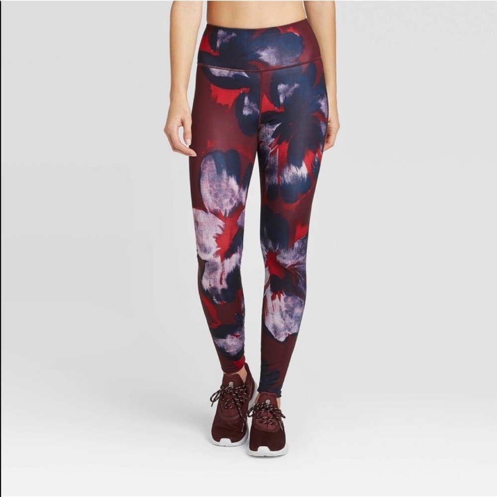 Joy Lab Red Floral High Rise Active Leggings